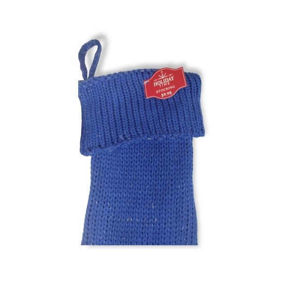 Holiday Time Blue Lurex Knit 21 in Christmas Stocking with Tassels New - Picture 3 of 3